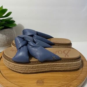 Sam Edelman Kory Platform Espadrille Sandal Size 8 Blue Leather Puffy Knot Slide